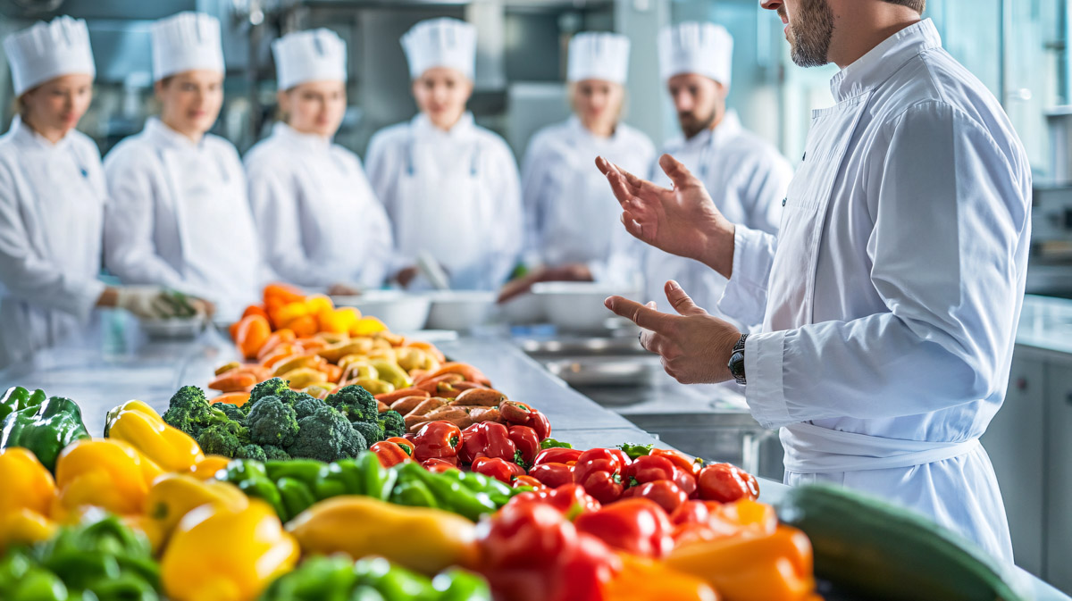 A food production supervisor managing a team during a food safet